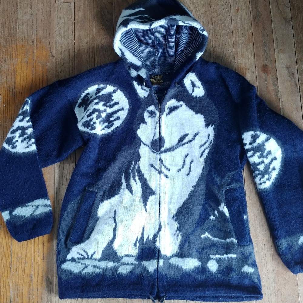 Genesis wolf moon hooded zip up sweater